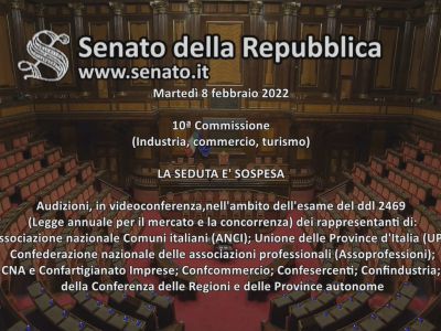 Ddl Concorrenza: Audizione di una delegazione della Conferenza delle Regioni al Senato - 08.02.2022